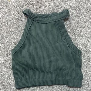 Aerie Green Ribbed Sleeveless Crop Tank Top